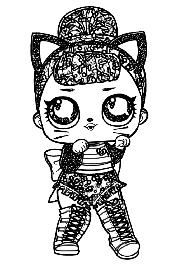 Coloring page A doll in a kitty costume Print